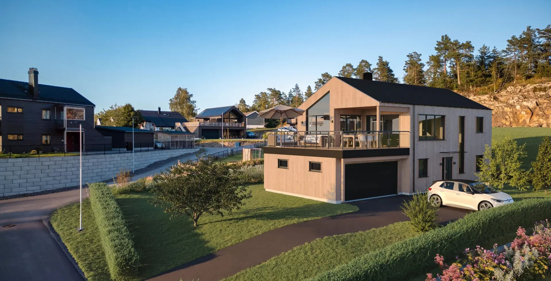 Moderne enebolig med garasje i Revetal