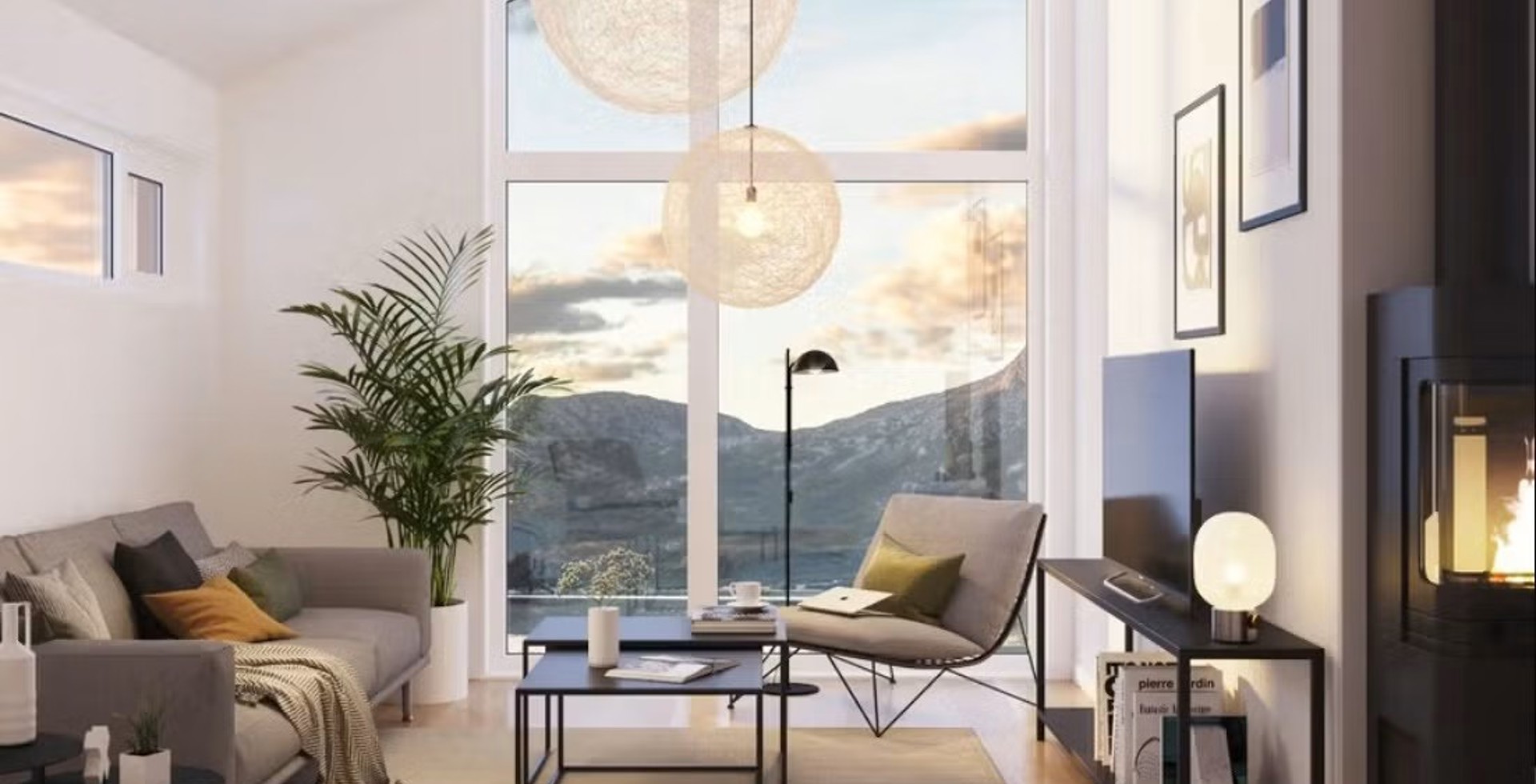 Moderne enebolig i blindveie med sen kveldssol