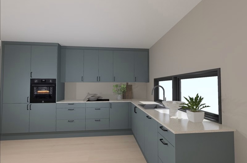 Moderne enebolig i blindveie med sen kveldssol